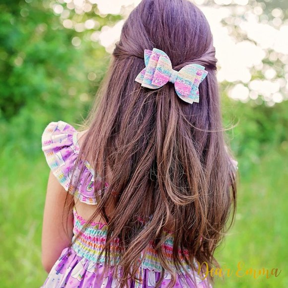 Turquoise Chunky Glitter Hair Bow - Picture 4 of 4
